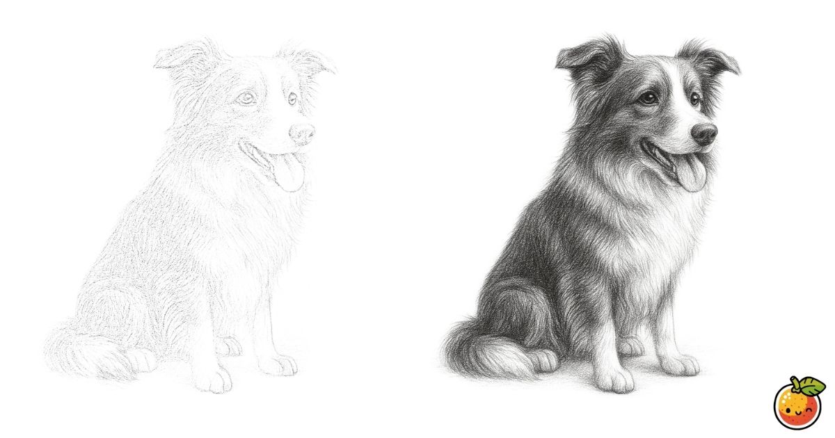 ボーダーコリーの鉛筆画風塗り絵／Border Collie pencil-style coloring page