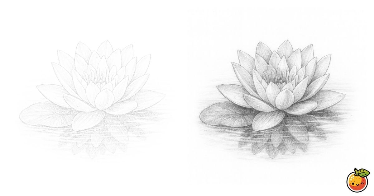 睡蓮の花の鉛筆画風塗り絵／Water lily pencil-style coloring page