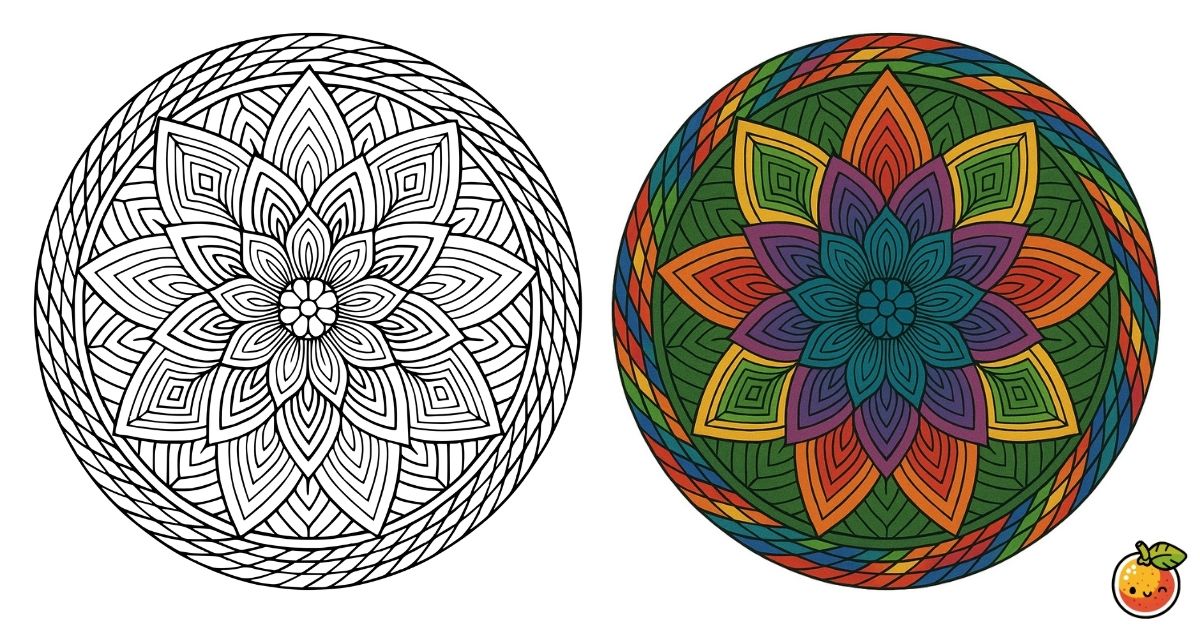 調和の花輪の塗り絵（曼荼羅の塗り絵）／Harmony floral wreath – mandala coloring page