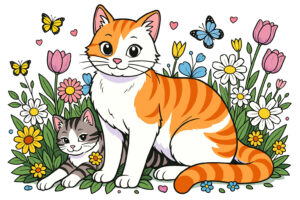 花園の親子猫