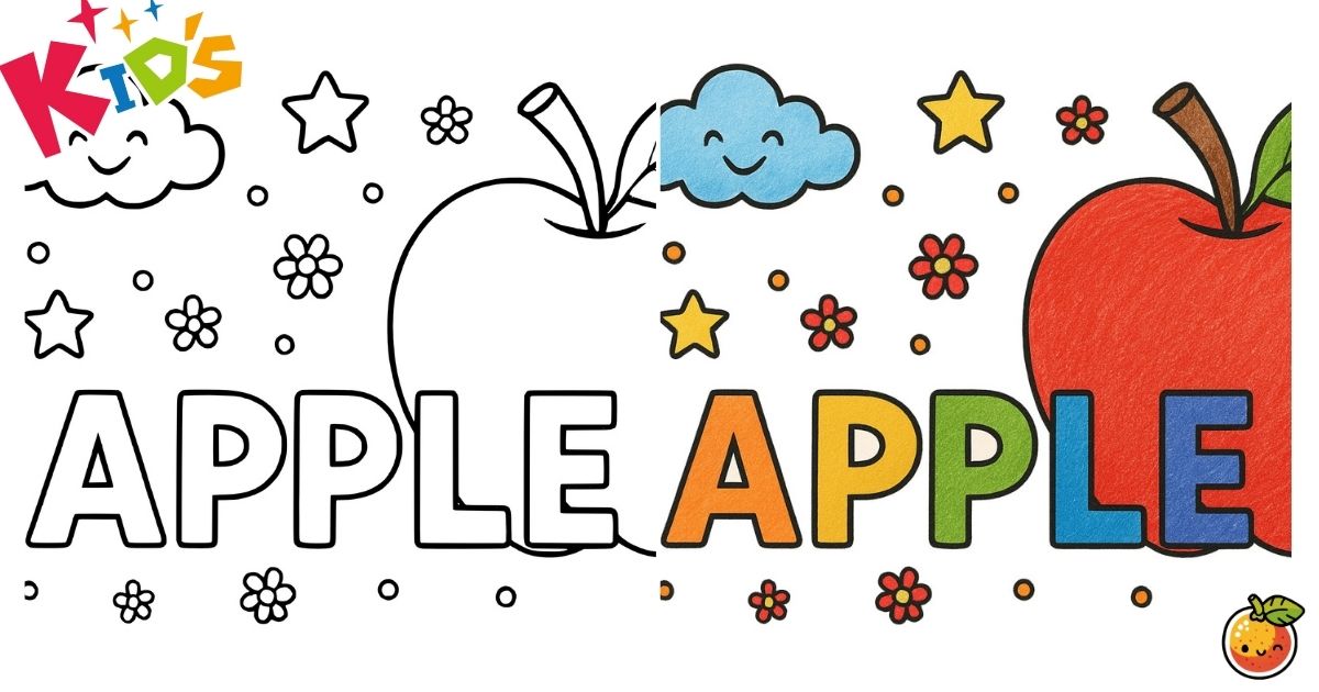 APPLEの英単語塗り絵（英単語の塗り絵）／Word coloring: APPLE – English vocabulary coloring page