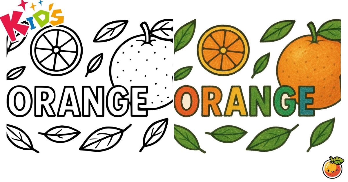 ORANGEの英単語塗り絵（英単語の塗り絵）／Word coloring: ORANGE – English vocabulary coloring page