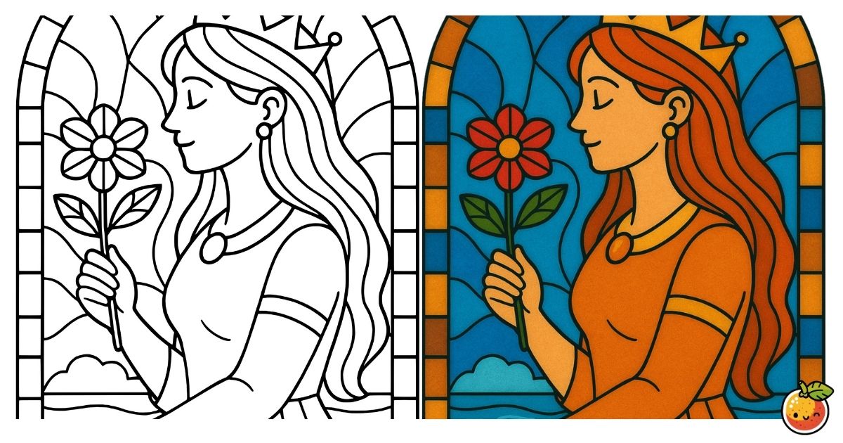 慈しみの聖女の塗り絵（ステンドグラスの塗り絵）／Saint of mercy and compassion – stained glass coloring page