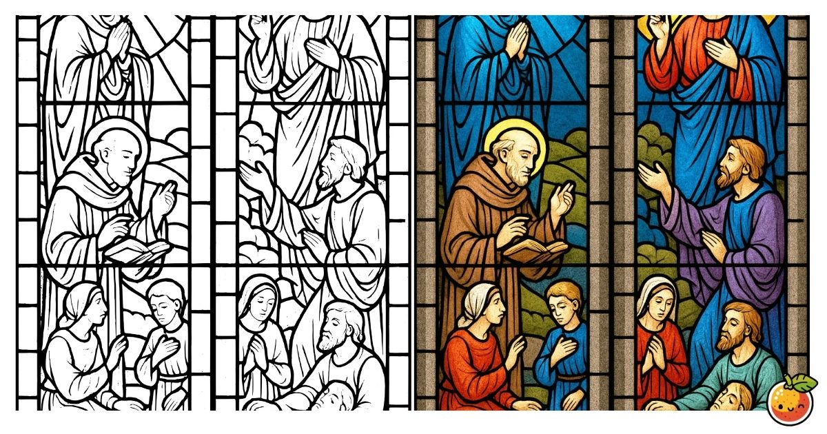 救いの祈りの塗り絵（ステンドグラスの塗り絵）／Prayer of salvation – stained glass coloring page