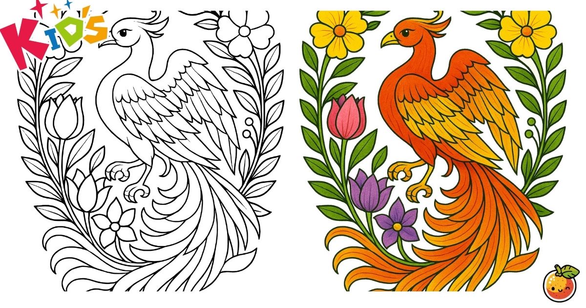 再誕の翼の塗り絵（子供の塗り絵）／Wings of rebirth – kids coloring page