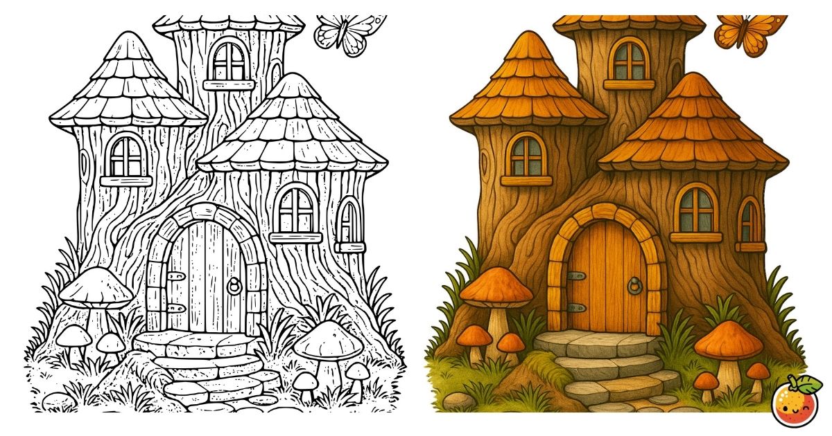 木の扉をたたくときの塗り絵（建造物の塗り絵）／When knocking on the wooden door – building coloring page