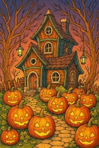 ハロウィンの夜のかぼちゃ屋敷