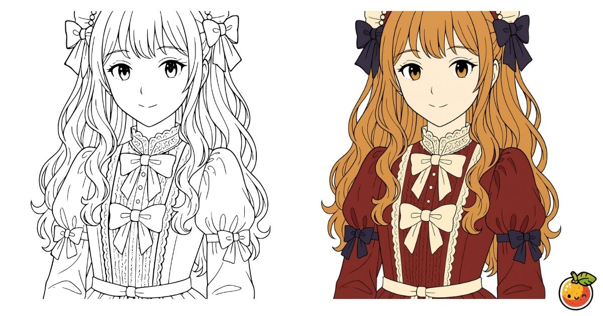 深紅のロリータの塗り絵（人物の塗り絵）／Crimson Lolita – character coloring page