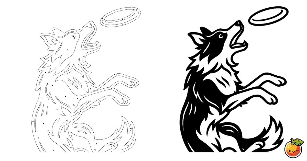 ボーダーコリーとフリスビーの塗り絵（モノクロの塗り絵）／Border Collie with a frisbee – monochrome coloring page