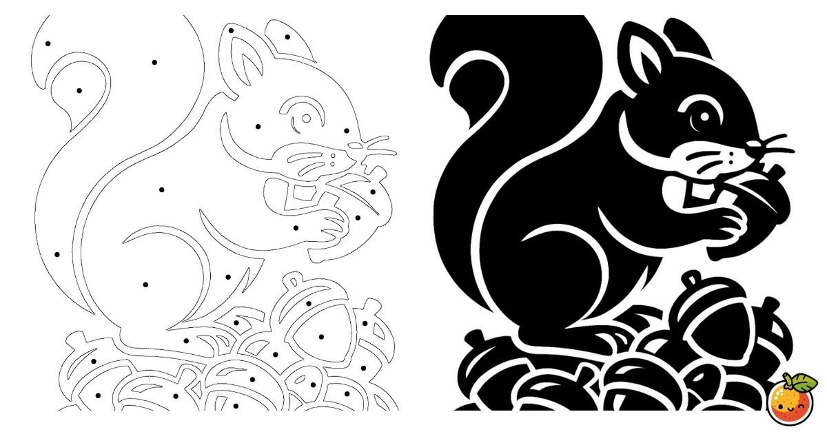 どんぐりコレクターの塗り絵（モノクロの塗り絵）／Acorn collector – monochrome coloring page