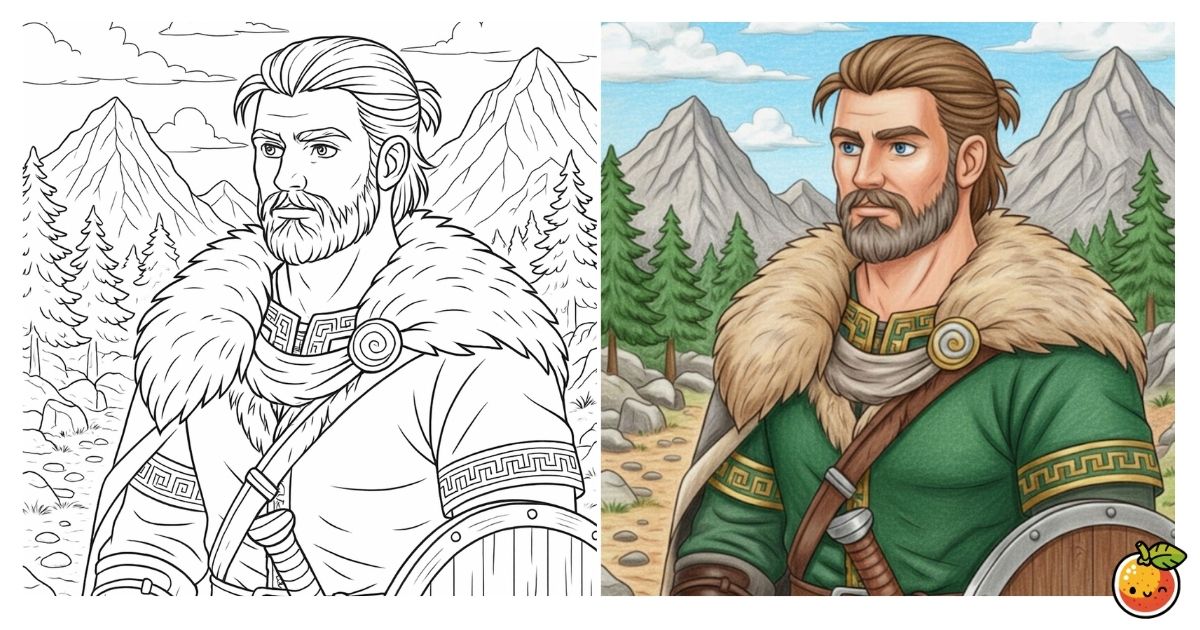 山岳の守護者の塗り絵（戦士の塗り絵）／Guardian of the mountains – warrior coloring page