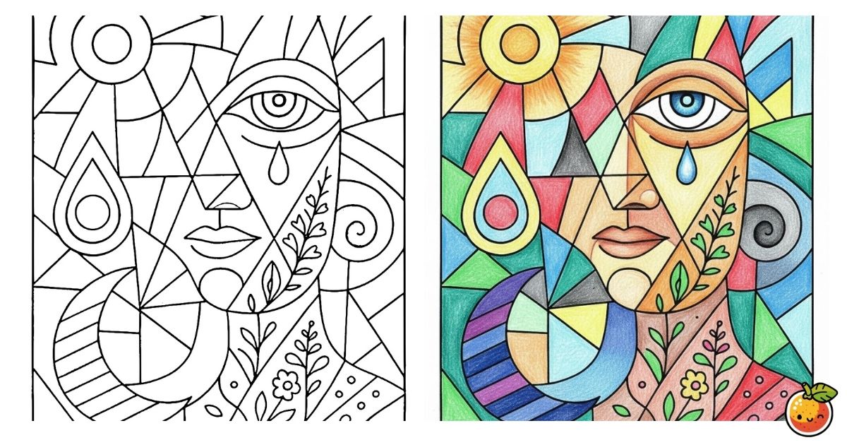 光と影の肖像の塗り絵（抽象画の塗り絵）／Portrait of light and shadow – abstract coloring page