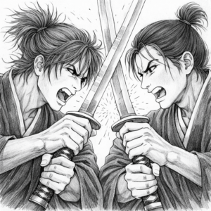 侍の鍔迫り合い