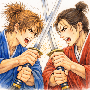 侍の鍔迫り合い